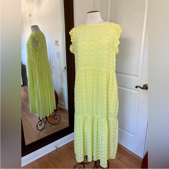 SO® Pom Pom textured Flutter Sleeve Tiered Midi Dress - Picture 7 of 15